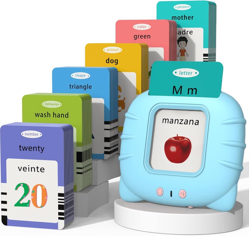 Startcan Spanish & English Talking Flash Cards for Toddlers 1 2 3 4 5 6, Audible Toys for Kids to Learn Spanish - 258 Cards and 516 Words(Blue) - Image 1